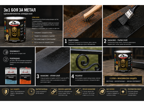 Алкидна боя за метал 3в1 в цветове от RAL каталог - Полумат - Triomix enamel