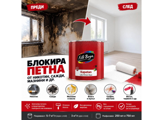 Запечатваща, блокираща боя на петна от никотин, сажди, мазнини и др.